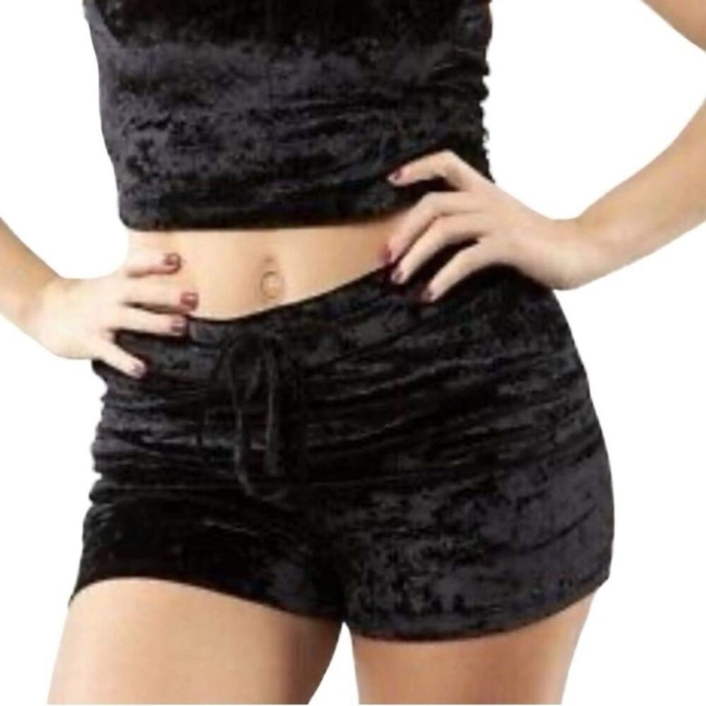 Buff Bunny Crushed Velvet Black High Waist Lounge Shorts Size Medium